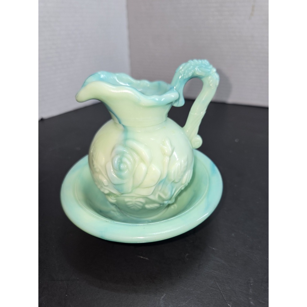 Vintage 1970s Avon‎ Victoriana Pitcher and Bowl Set Aqua Green